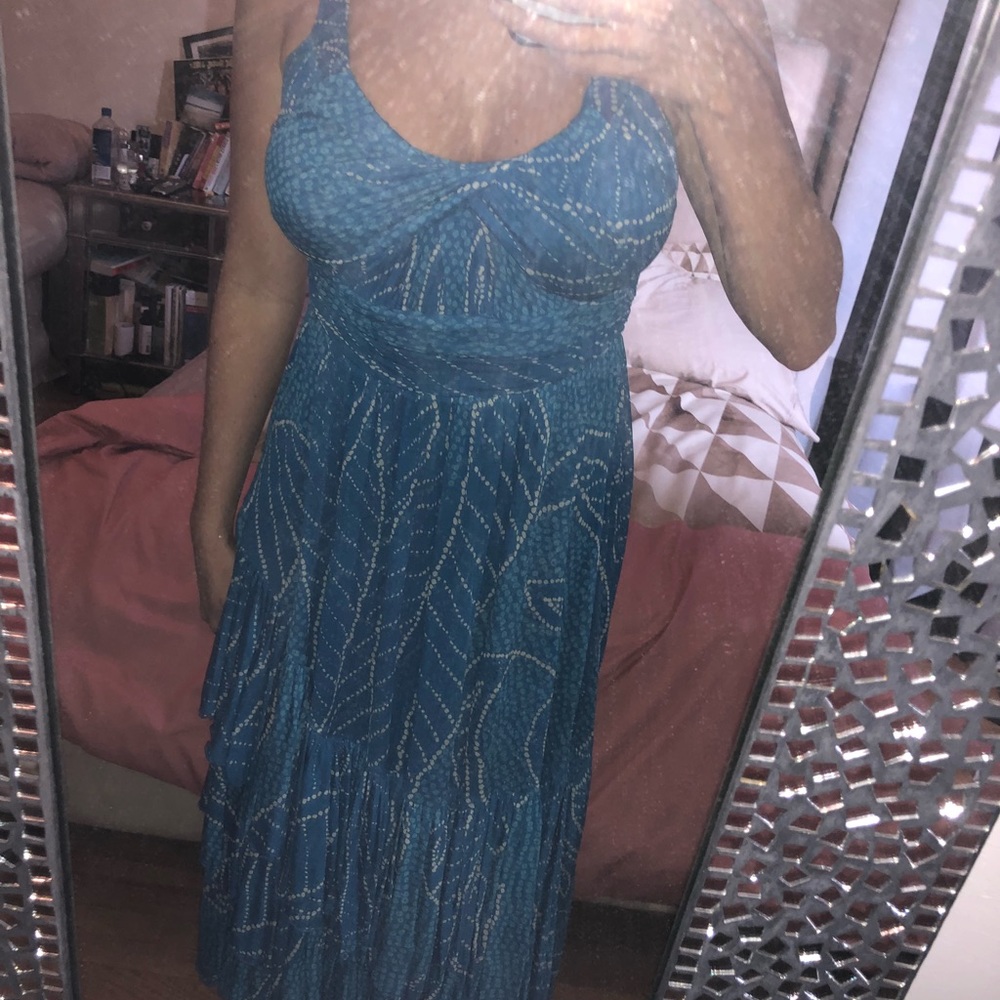 Beautiful DVF teal ruffle tiered dress